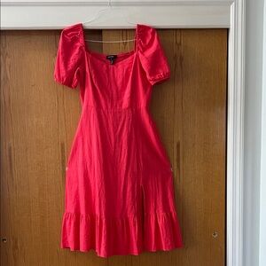 Ellen Tracy Coral Puff-Sleeve Square Neck Midi Dress